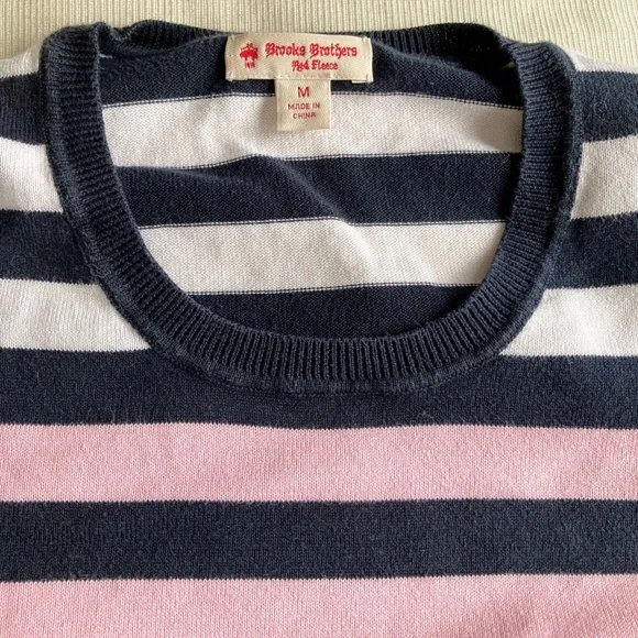 Brooks Brothers Women’s 100% Supima Cotton Navy Blue Pink Green Striped Knit Top - Picture 5 of 6
